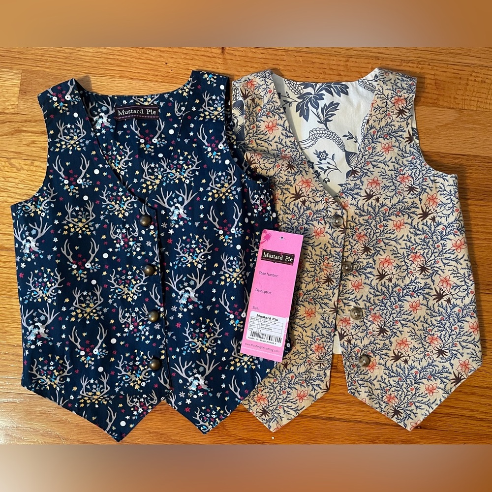 MUSTARD PIE Boy Vest Set of 2 REVERSIBLE 5 Fall Holiday Christmas NWT 5T